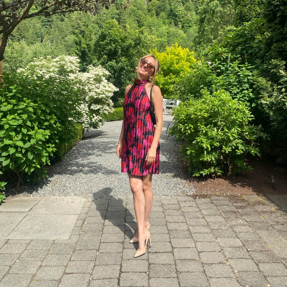 Floral halter neck wedding guest dress